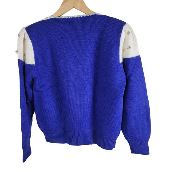 Jaclyn Smith Vintage 80s Womens Beaded Sweater size M Blue V-Neck Pullover - Picture 2 of 11